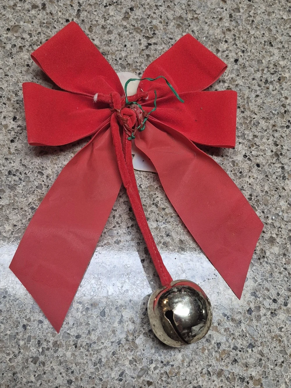 Vintage Christmas Red Velvet Bow Santa Jingle Bell Door Hanger Ornament 11